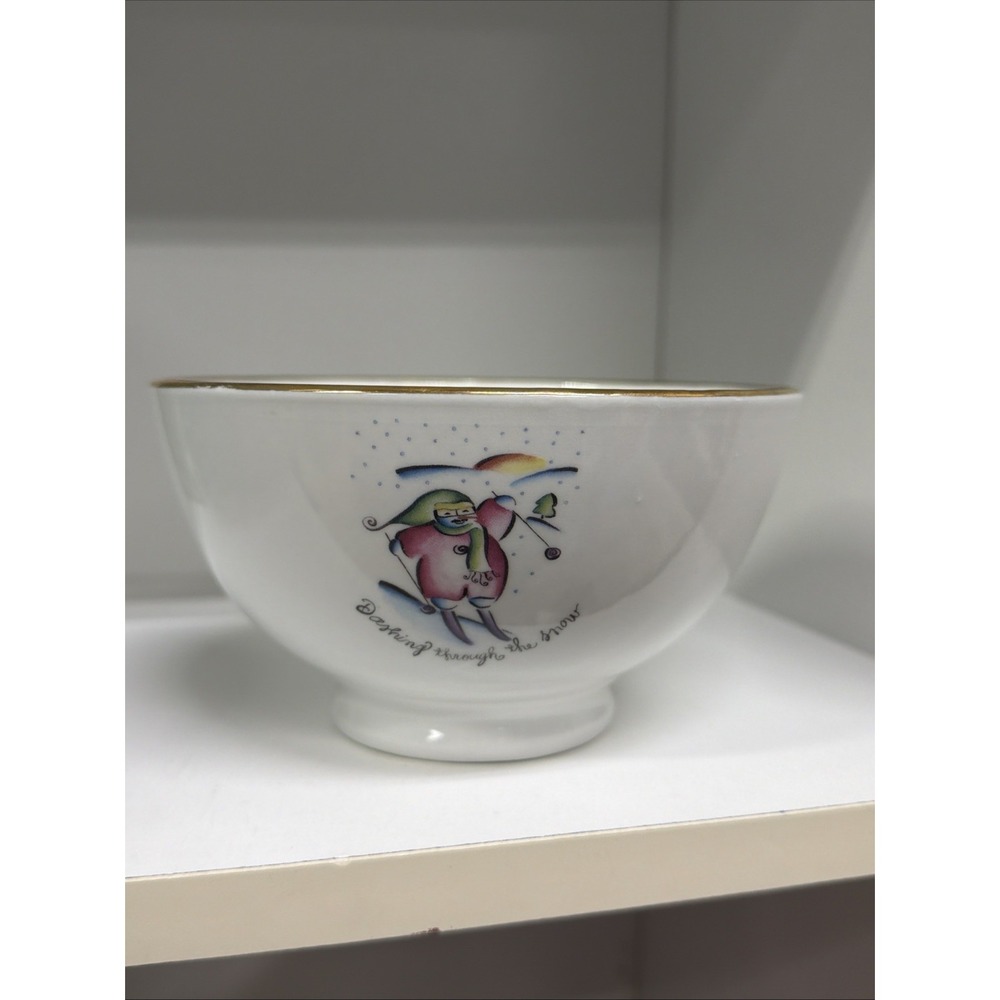 Rosanna Dashing throw the snow Christmas Snack Cereal Ceramic Bowl Italy gold t